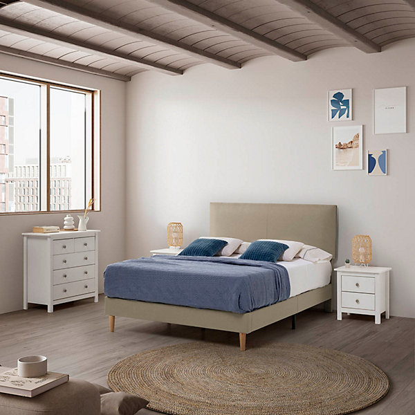 Cadre de lit rembourré Lauren 30 cm, 90 x 190 cm, Beige