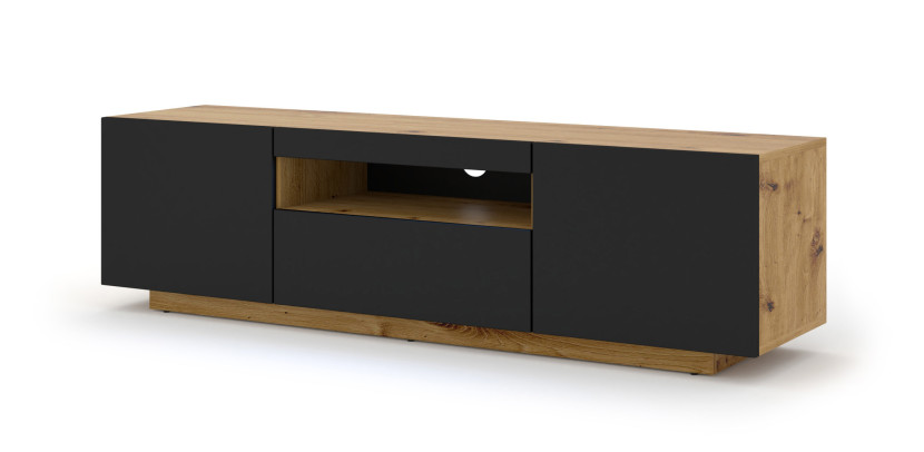 Szafka RTV AURA 150 cm dąb artisan / czarny mat