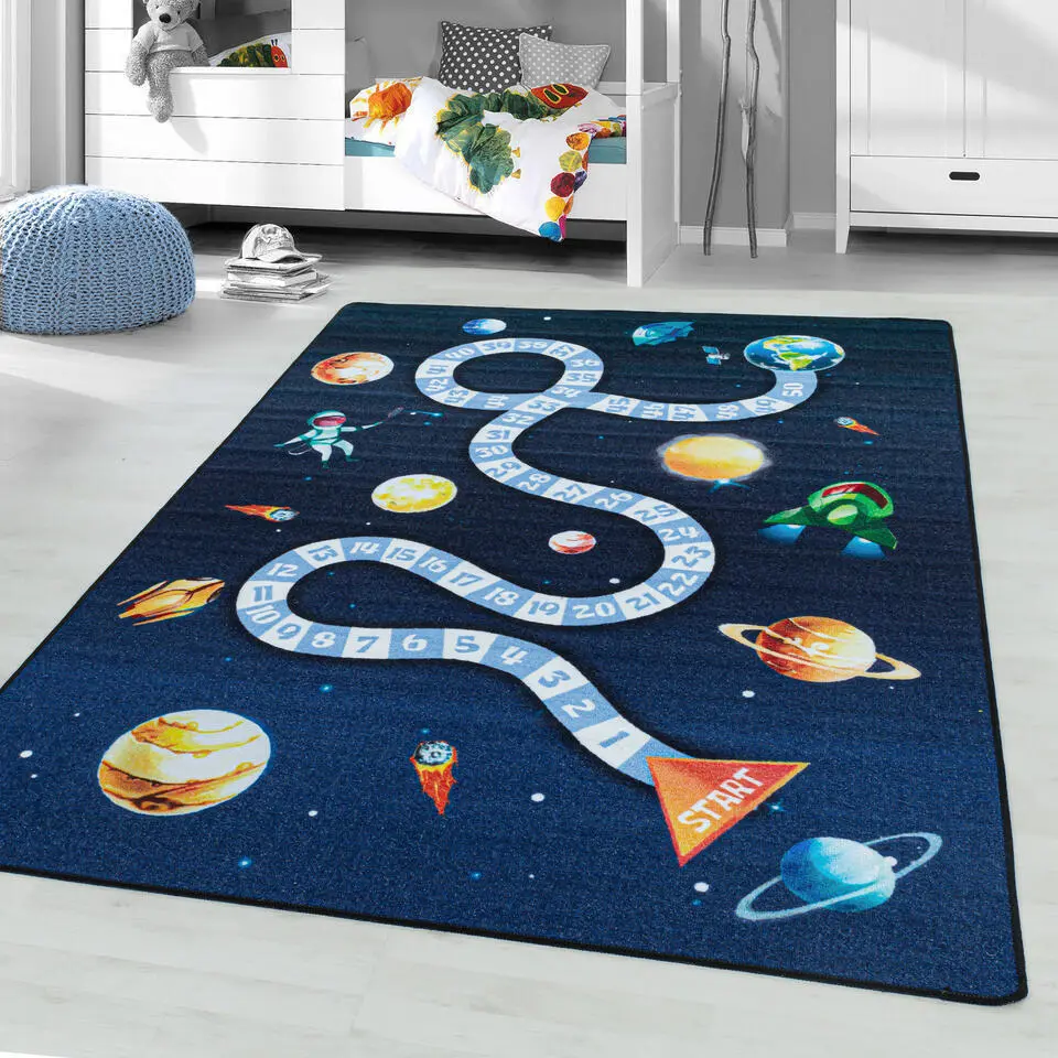 Play Speeltapijt Ruimte - 80x120 cm - Blauw - Vloerkleed Kinderkamer