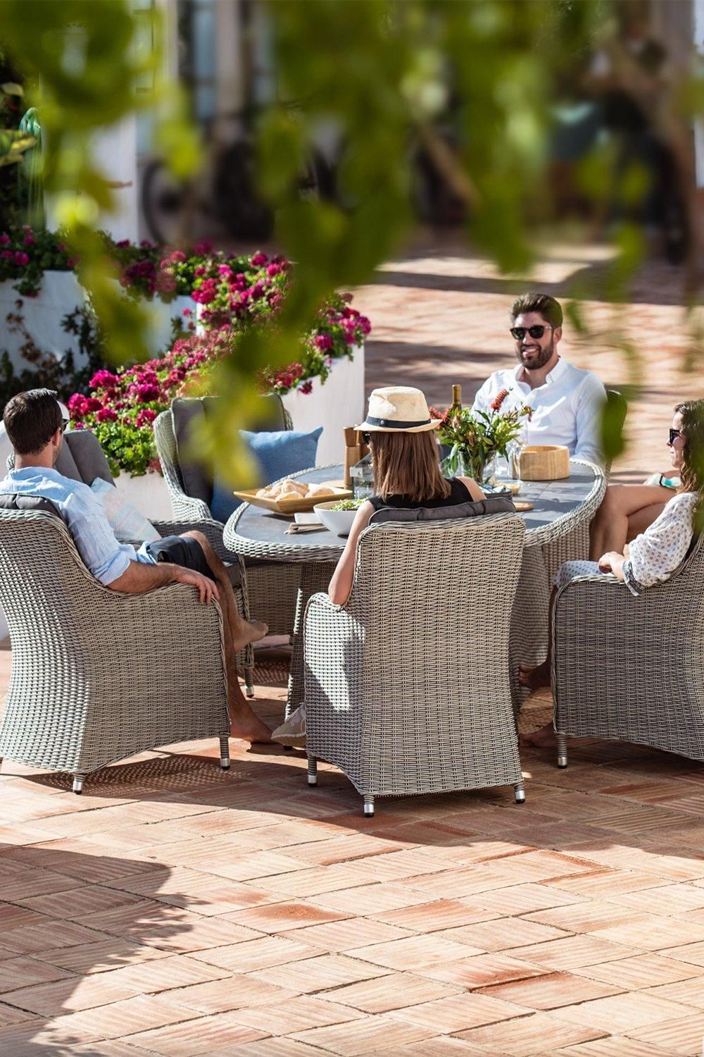 Harbour Lifestyle Santiago 8 Seat Rattan Oval Firepit Dining Set in Grey