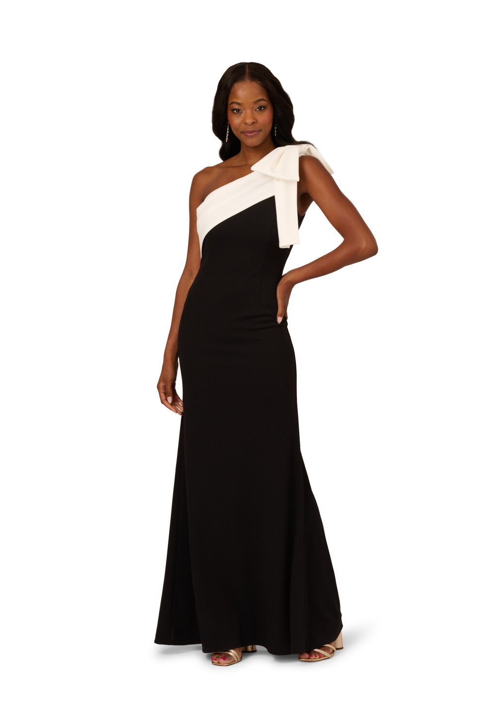 Adrianna Papell Color Block Crepe Bow Gown