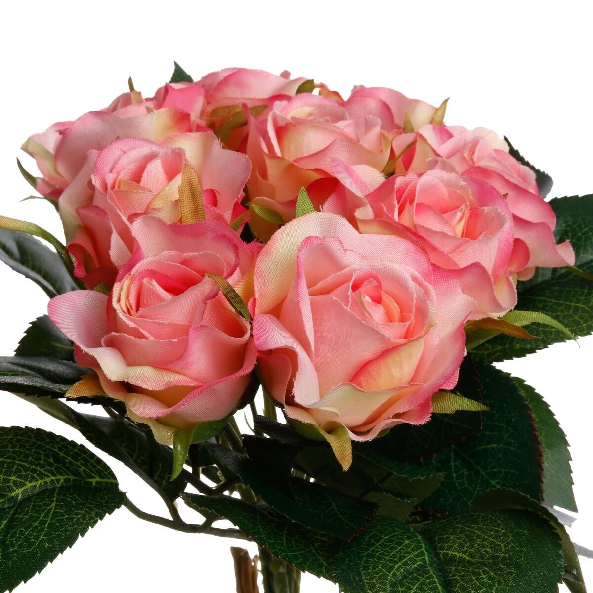 Bouquet 9 artificial roses Pink, H.24 cm