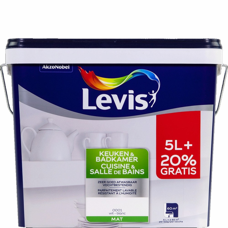 Peinture Cuisine & Salle de Bain blanche mate 5 L   1 L LEVIS