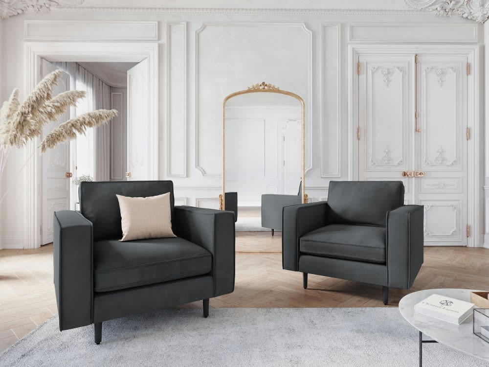 ALEXIS - Fauteuil 1 place en velours gris foncé