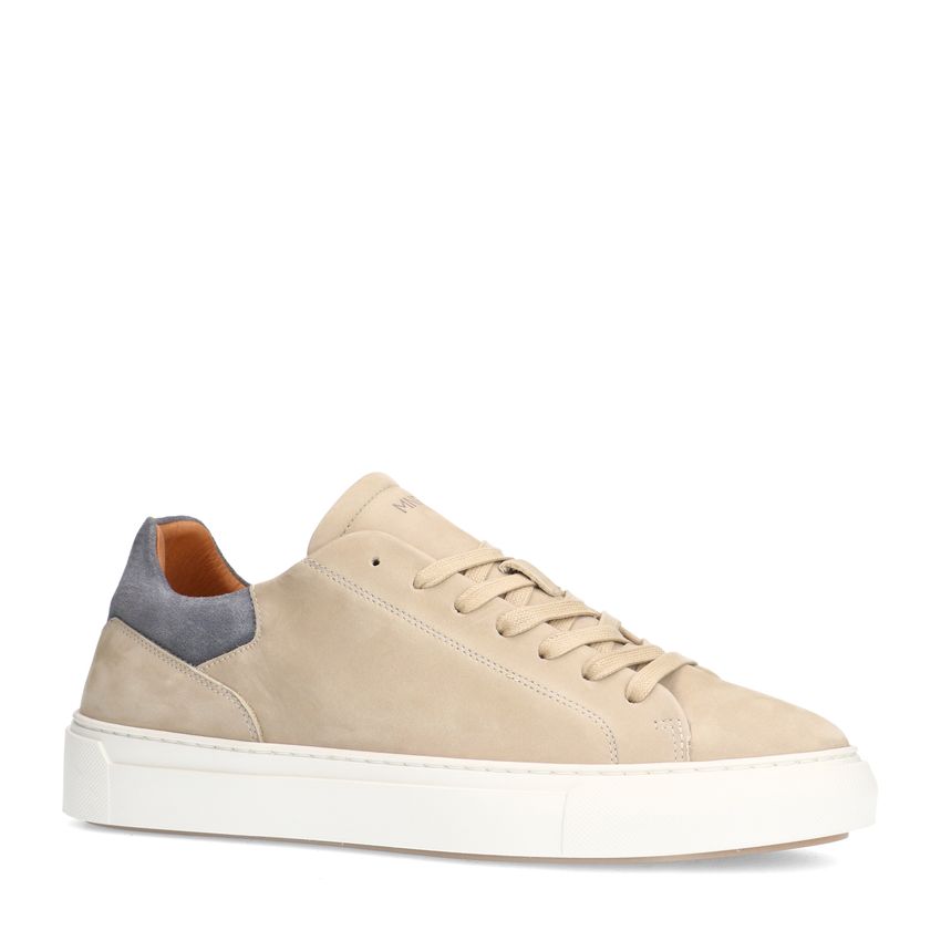 Manfield Beige nubuck sneakers met grijze details