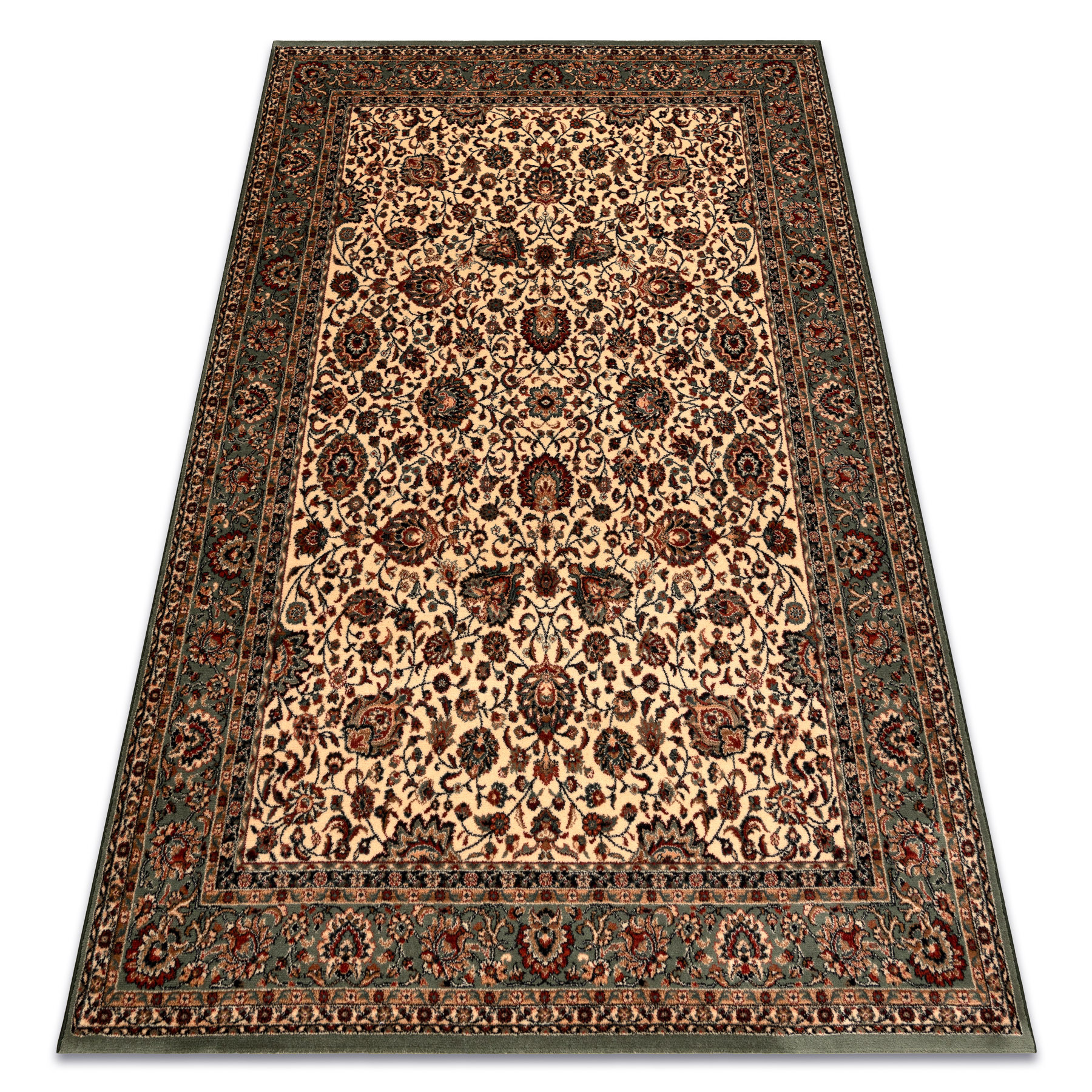 Dywan wełniany KASHQAI 4362 101 ornament beż / zielony 135x200 cm