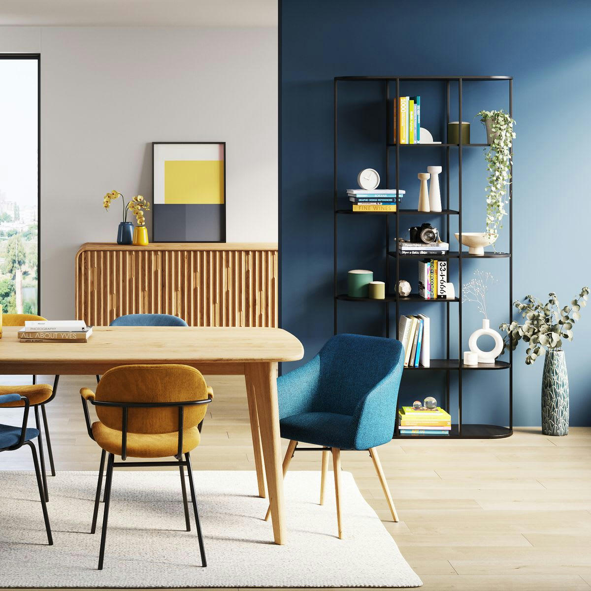 GRAYSON - Etagère métal noir design 5 plateaux h180cm