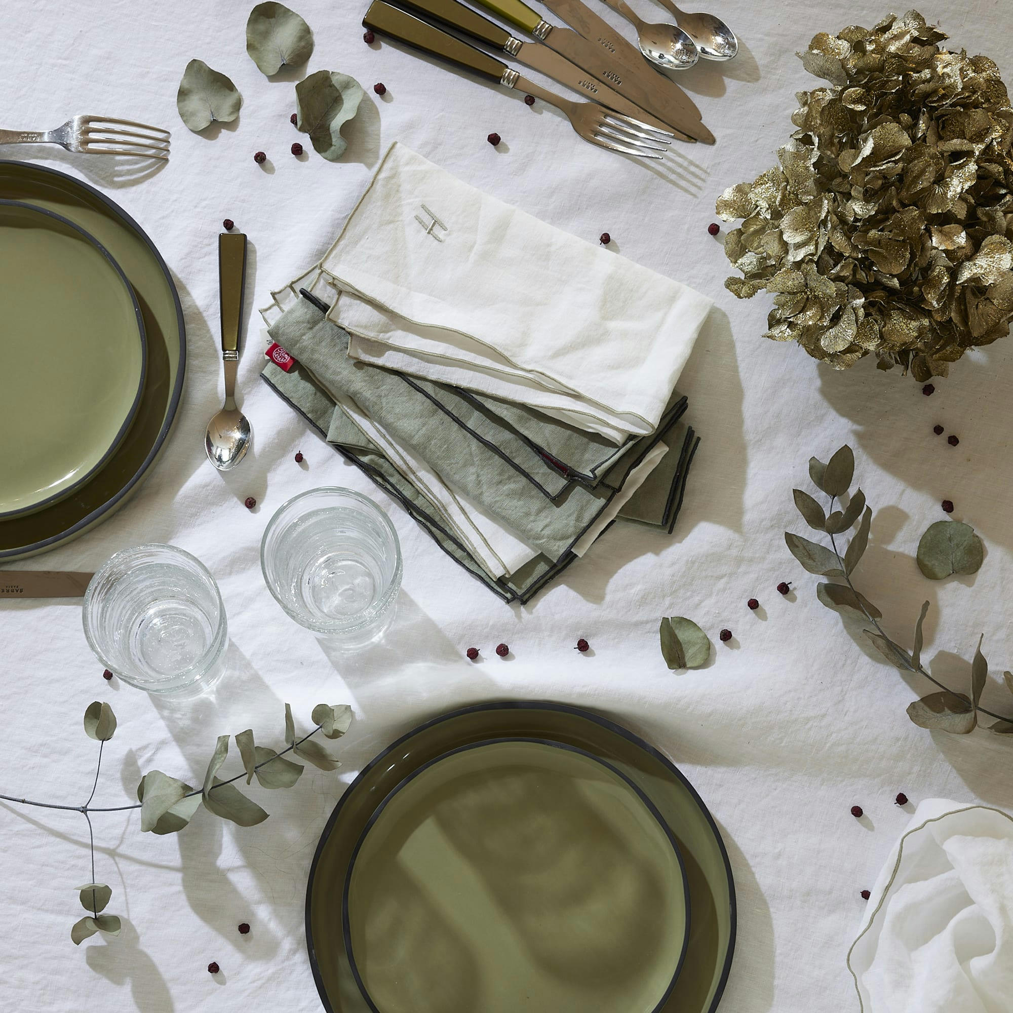 AUTOUR DU LIN - Lot de 2 serviettes de table en lin lavé 45x45cm Blanc, Lin