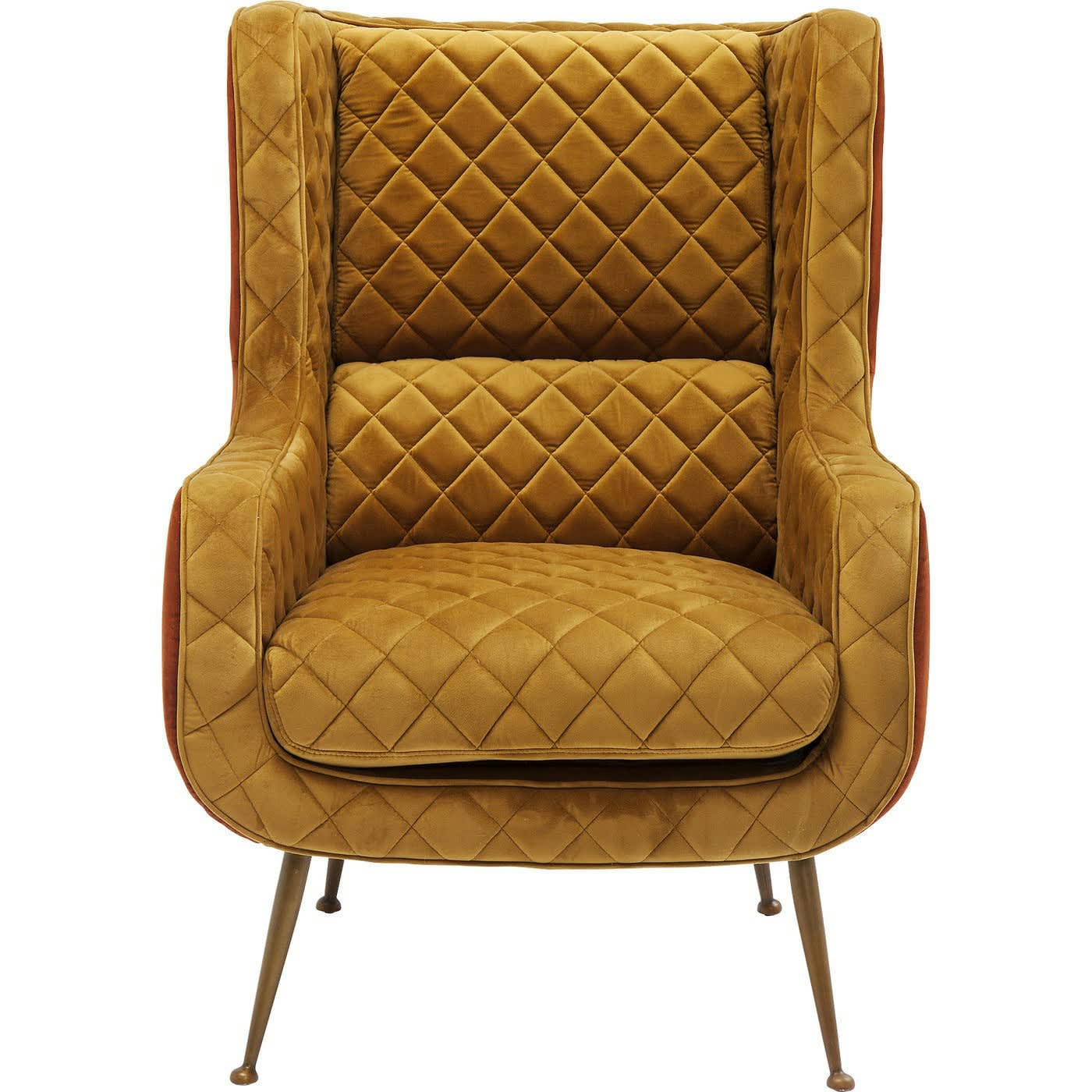 NONA - Fauteuil en velours ocre, cuivre et acier doré