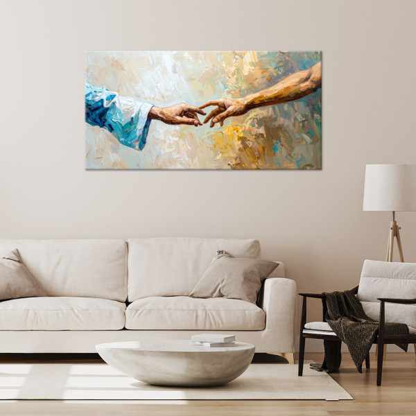 Obraz do salonu sypialni, Stworzenie Adama imitacja farby 80x40