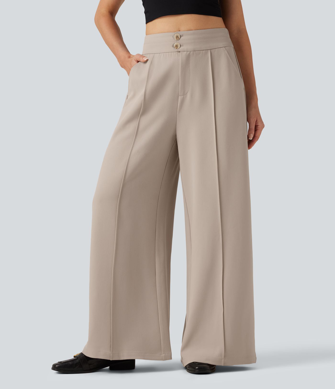 Pantalon de bureau baggy taille haute avec poches