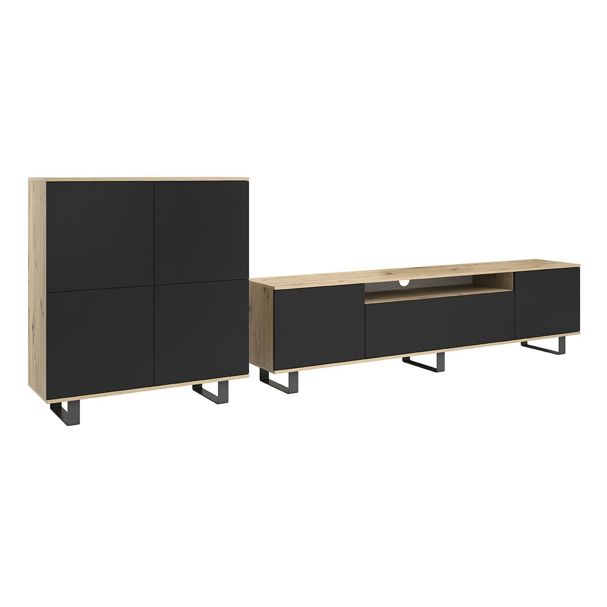 - Ensemble salon 2 pièces stratifiés, métal naturel et noir
