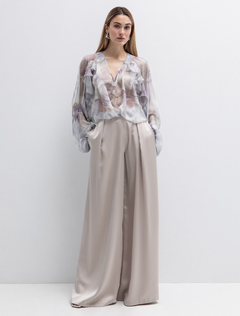 Φλοράλ μπλούζα με βολάν