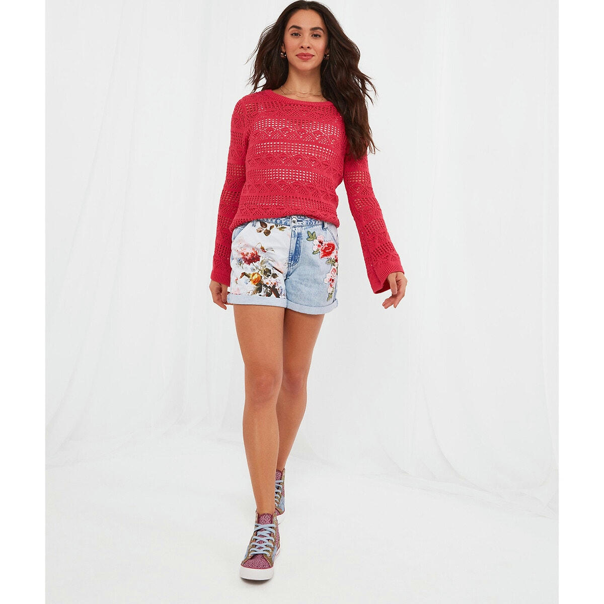 Short en jean fleurs