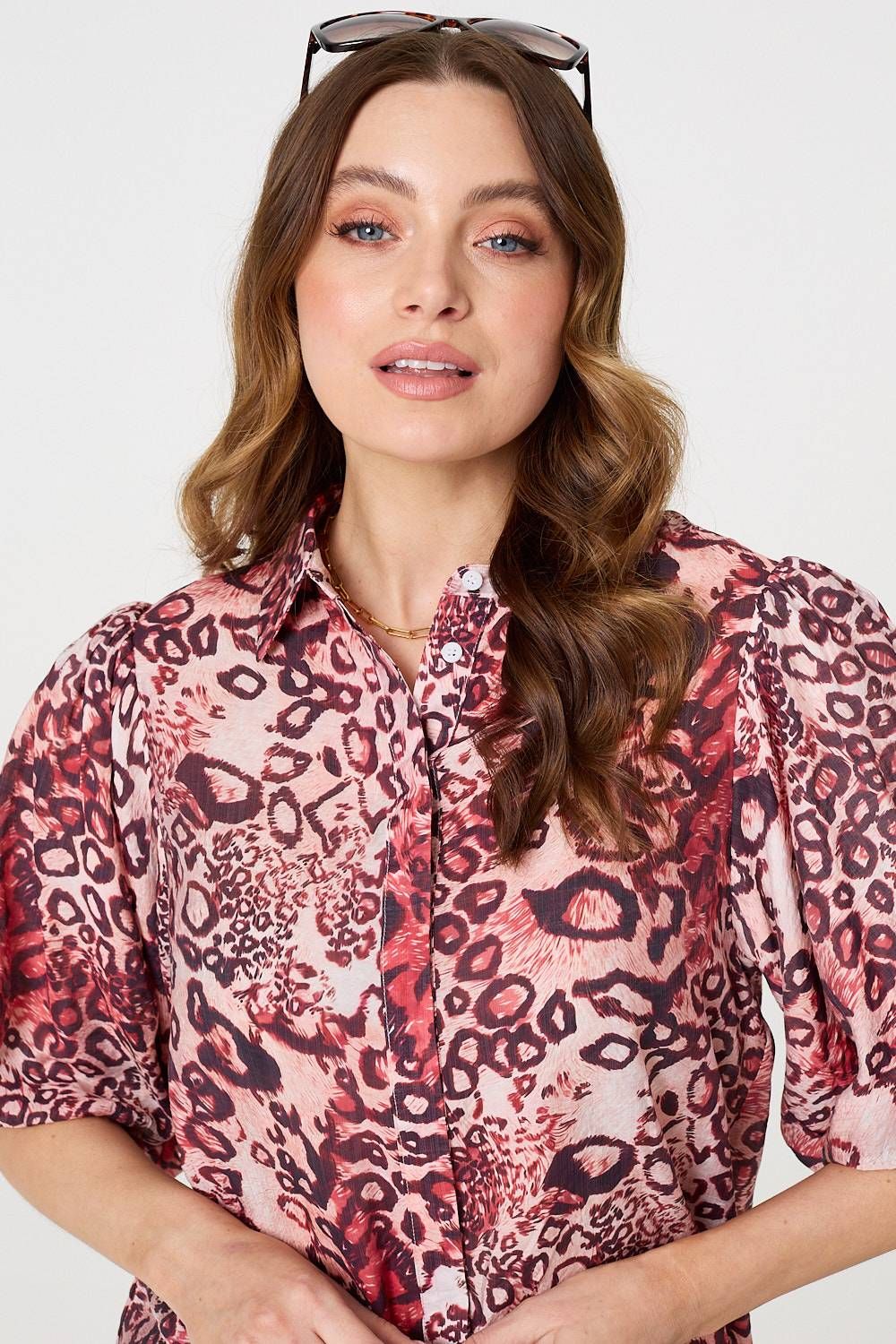 Izabel London Animal Print Puff Sleeve Shirt