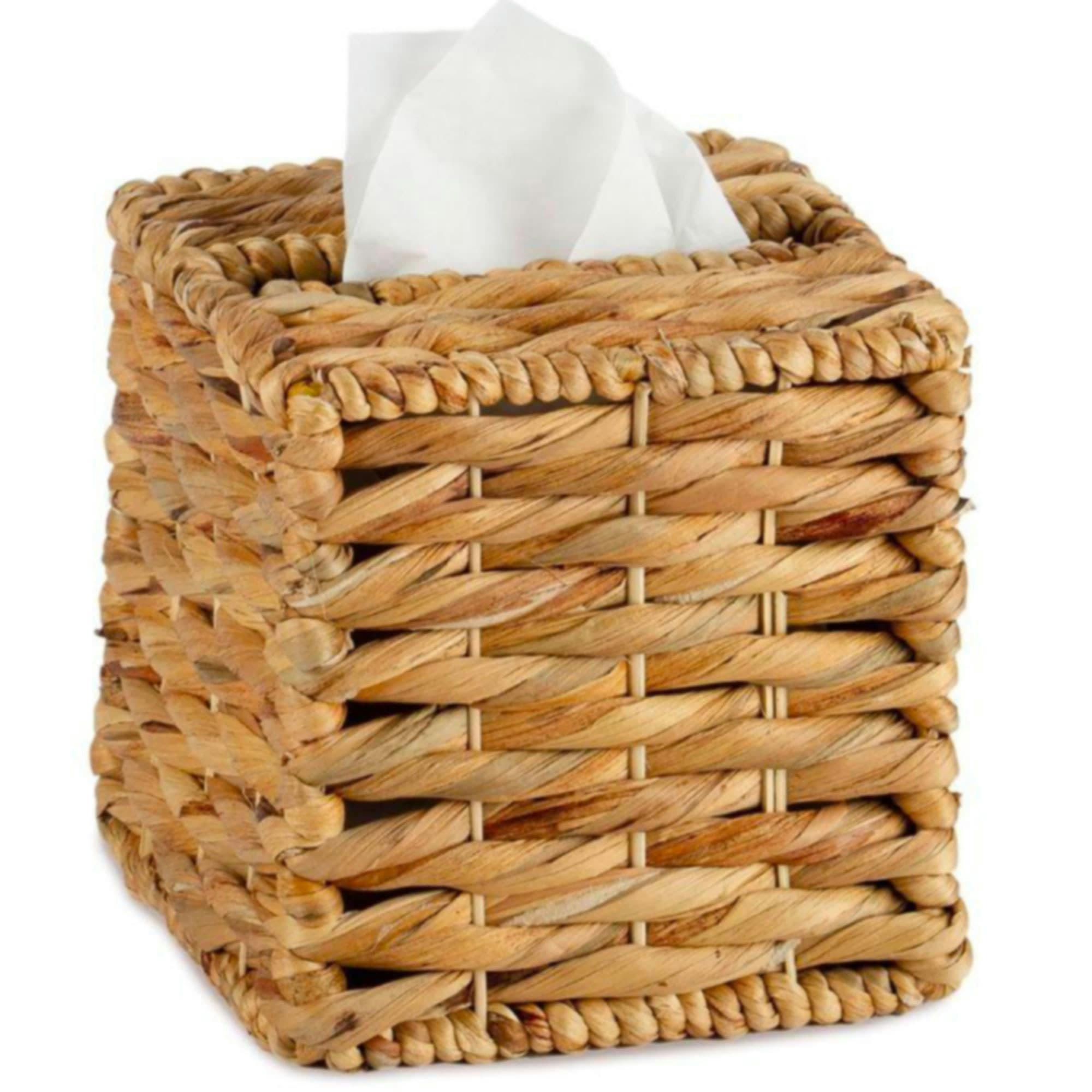 - Boîte à mouchoirs carrée jacinthe d'eau tressée - 16x16x14.5cm