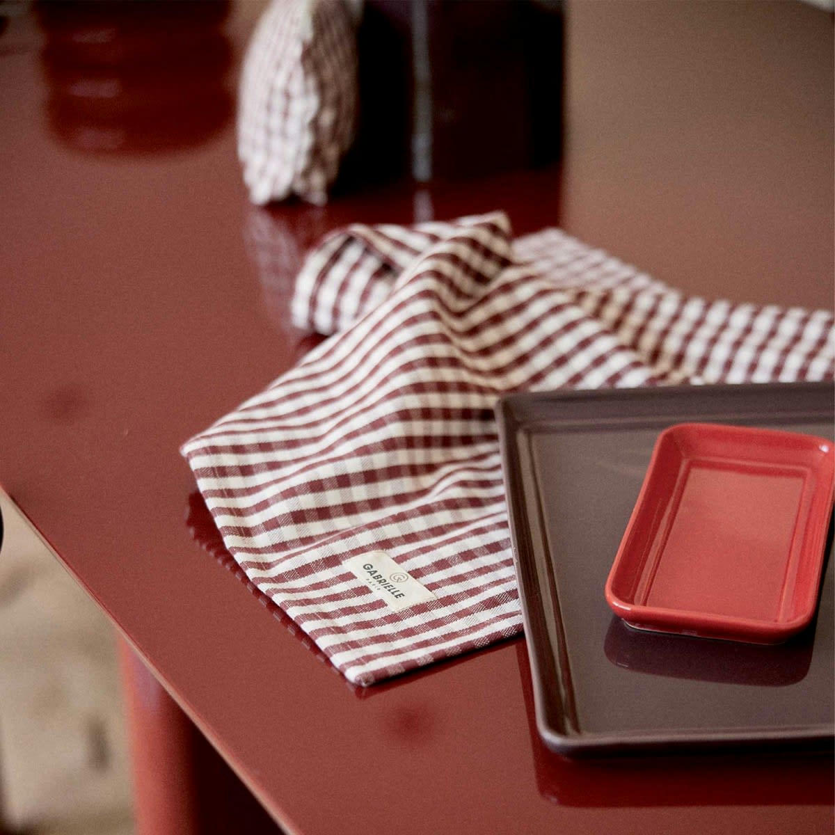 EQUILIBRE - Torchon en coton imprimé vichy rouge 45x70