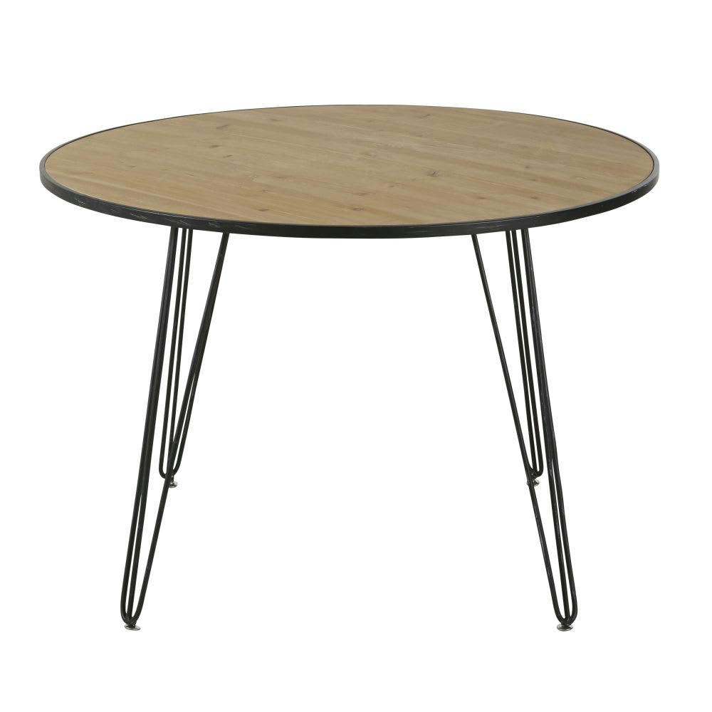 Laker - Table à manger ronde beige et noire 4/5 personnes D110
