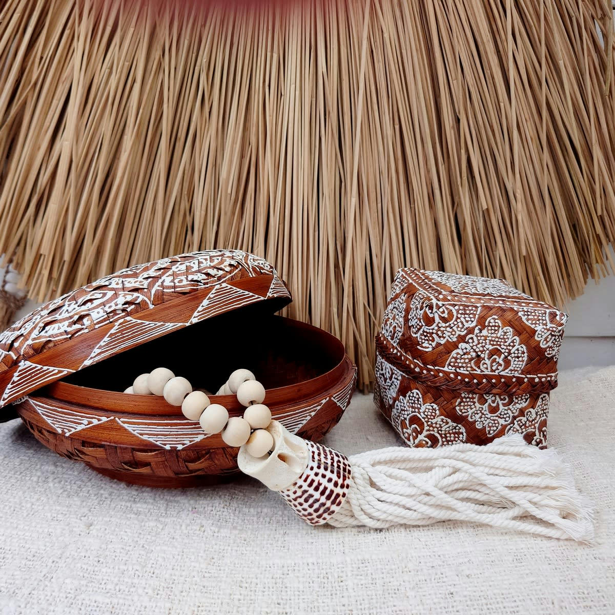 MANDALA - Boîtes en bambou carrées, marron Lot de 3