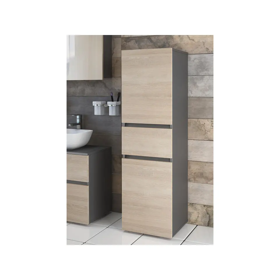 Wisla - Midikast met 2 deuren en 1 lade in antraciet/eiken