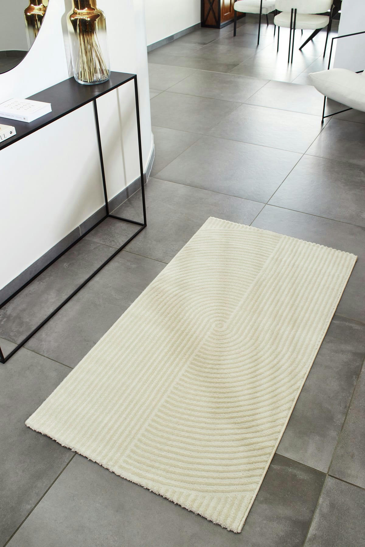 BIANCA - Tapis motif  en relief crème - 80x150