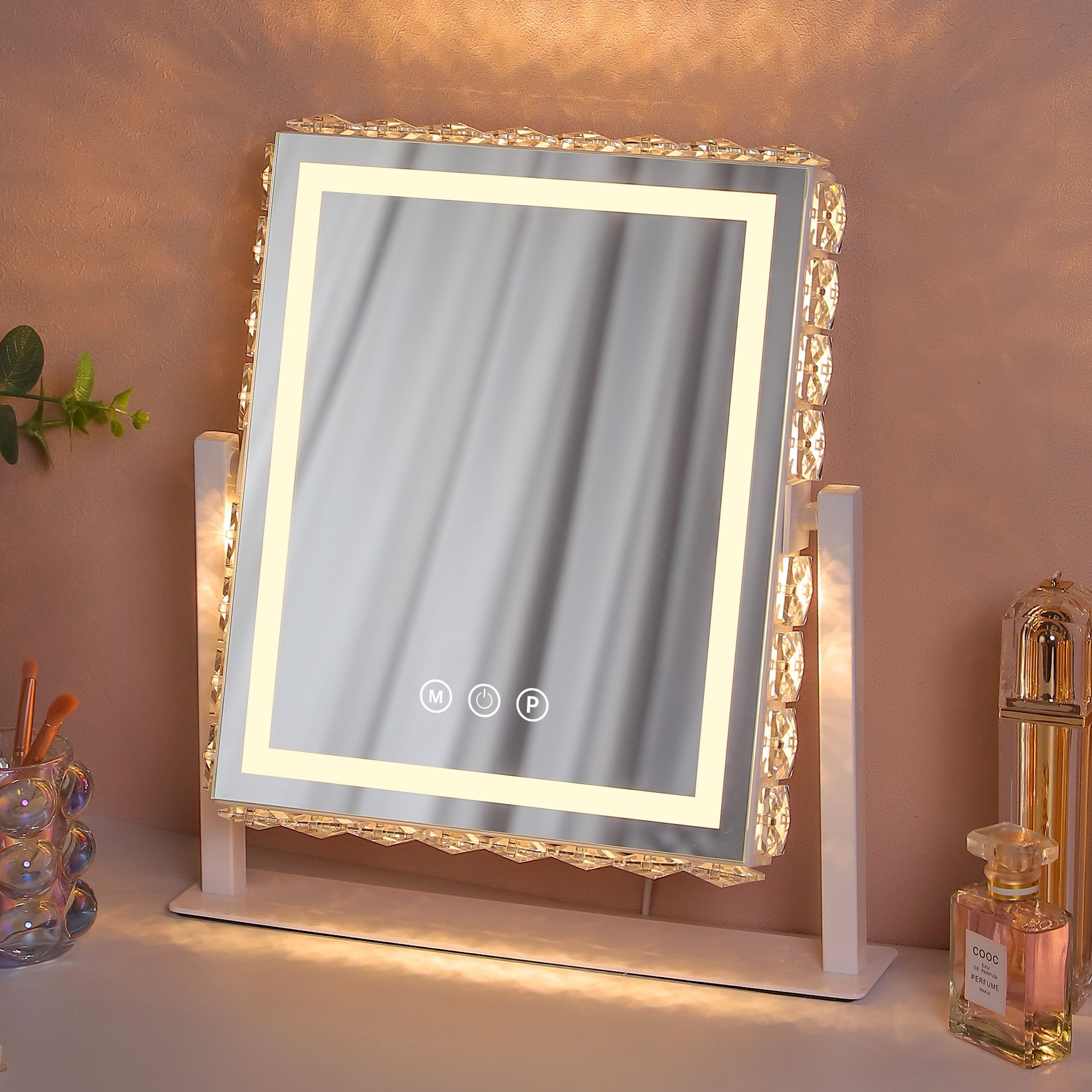 FENCHILIN Crystal Hollywood Vanity Mirror with Lights Rotating 25x30CM