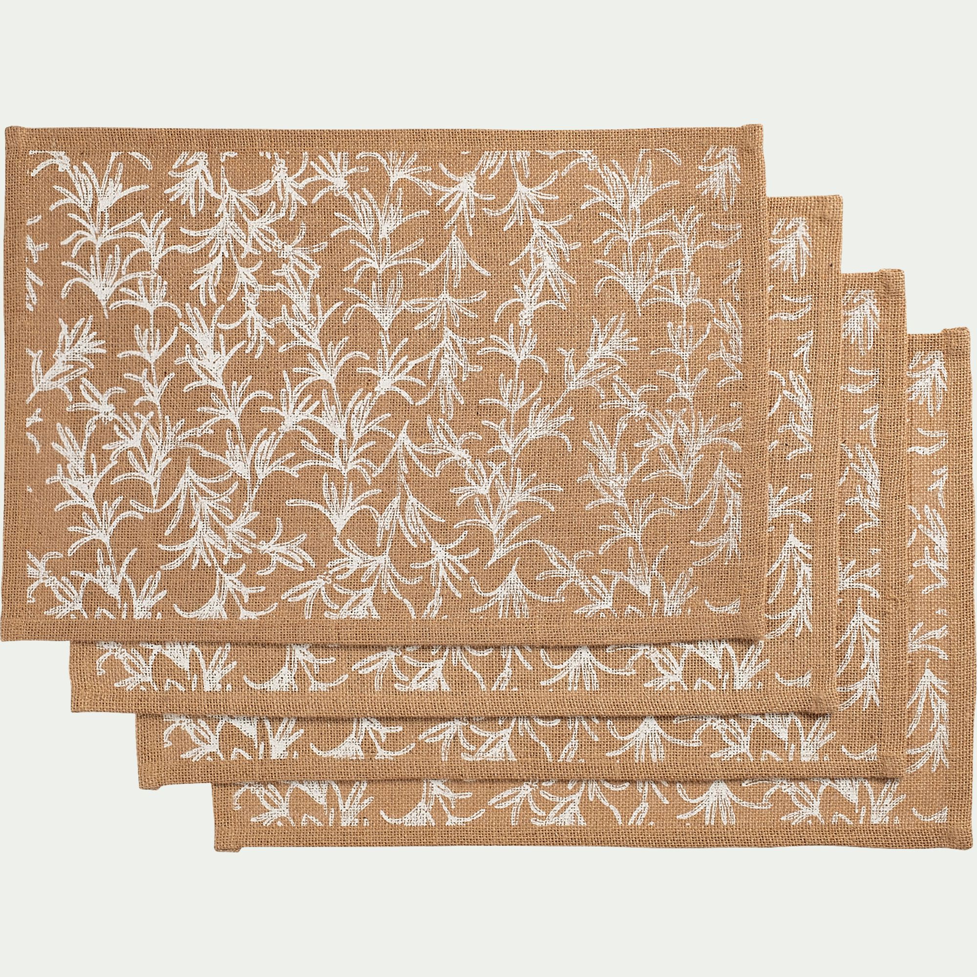 UZES - Lot de 4 sets de table motif romarin en jute 30x45cm - naturel