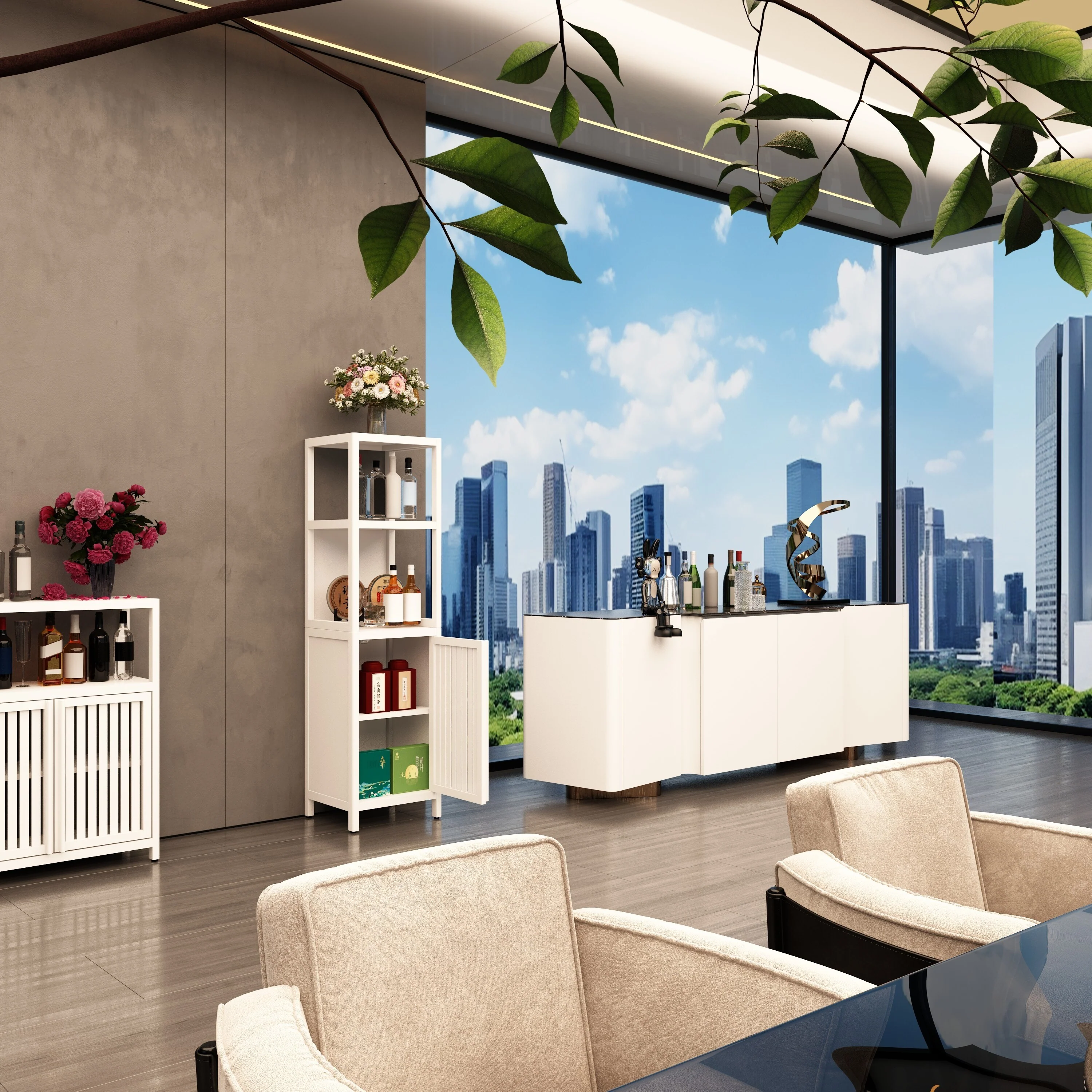 Large capacity multifunctional bamboo storage cabinet