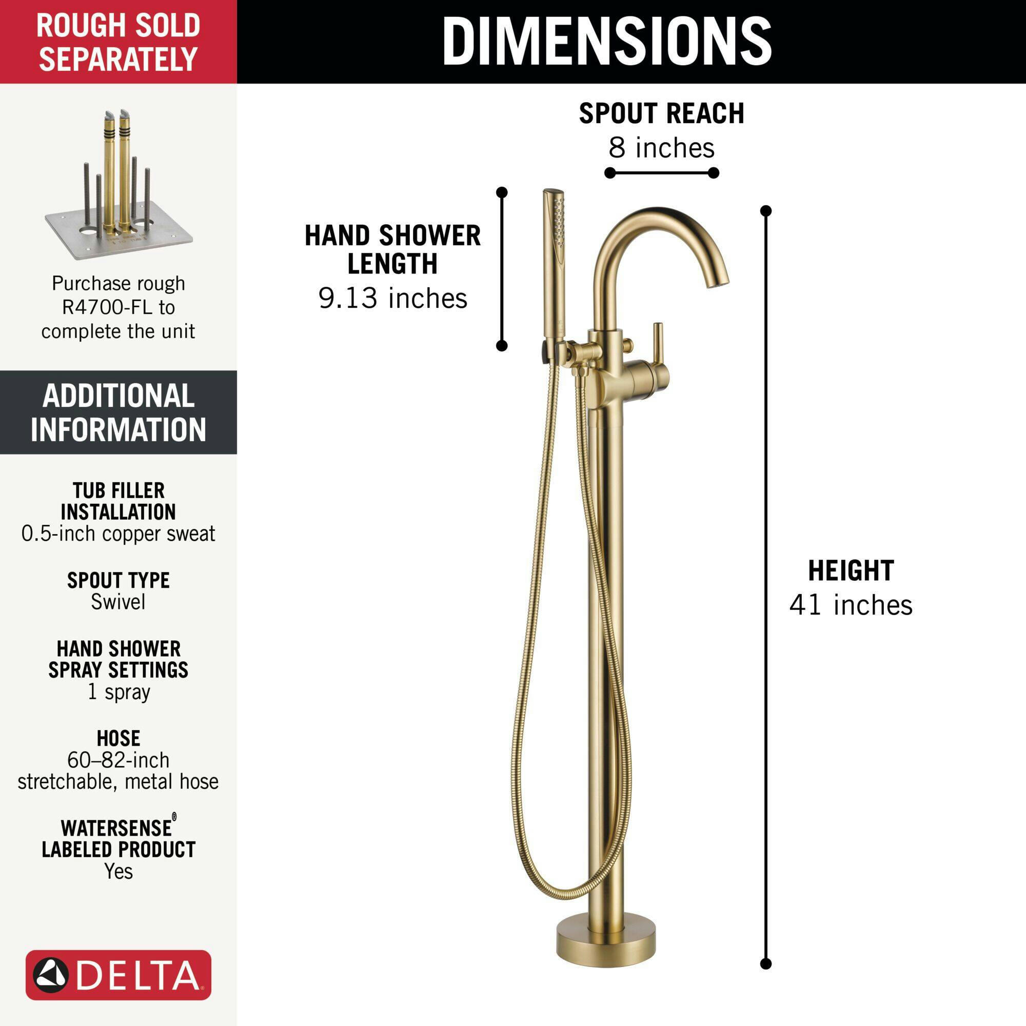 Delta Trinsic® 1-Handle Floor Mount Tub Filler Trim with Hand Shower, Champagne Bronze