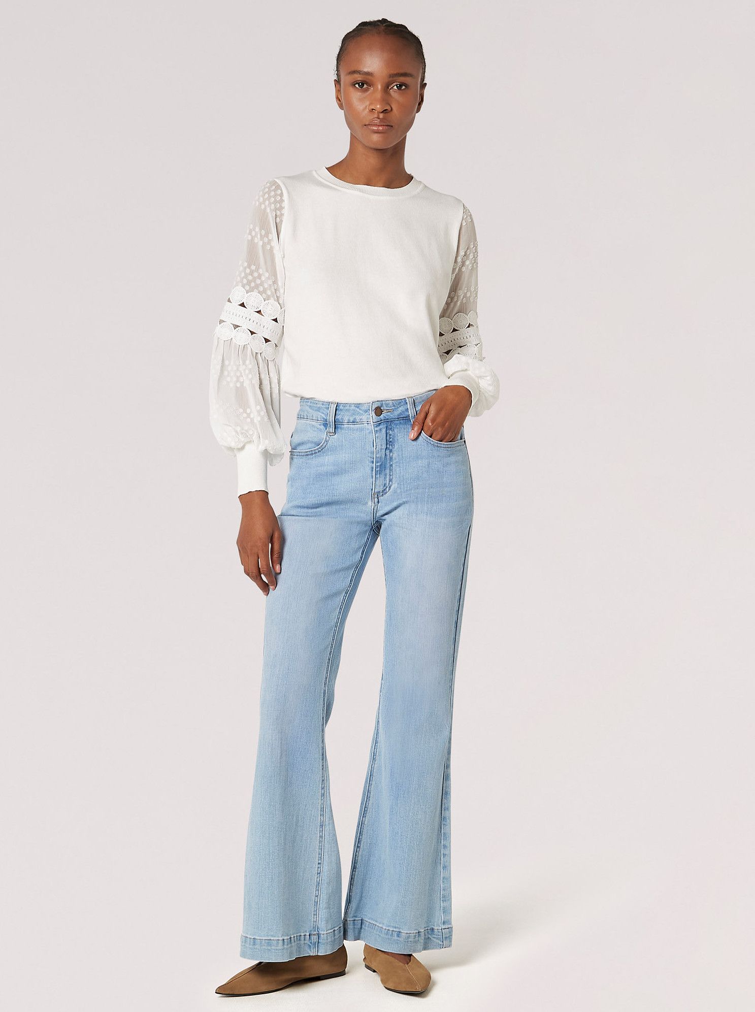Apricot Contrast Chiffon Sleeves Jumper