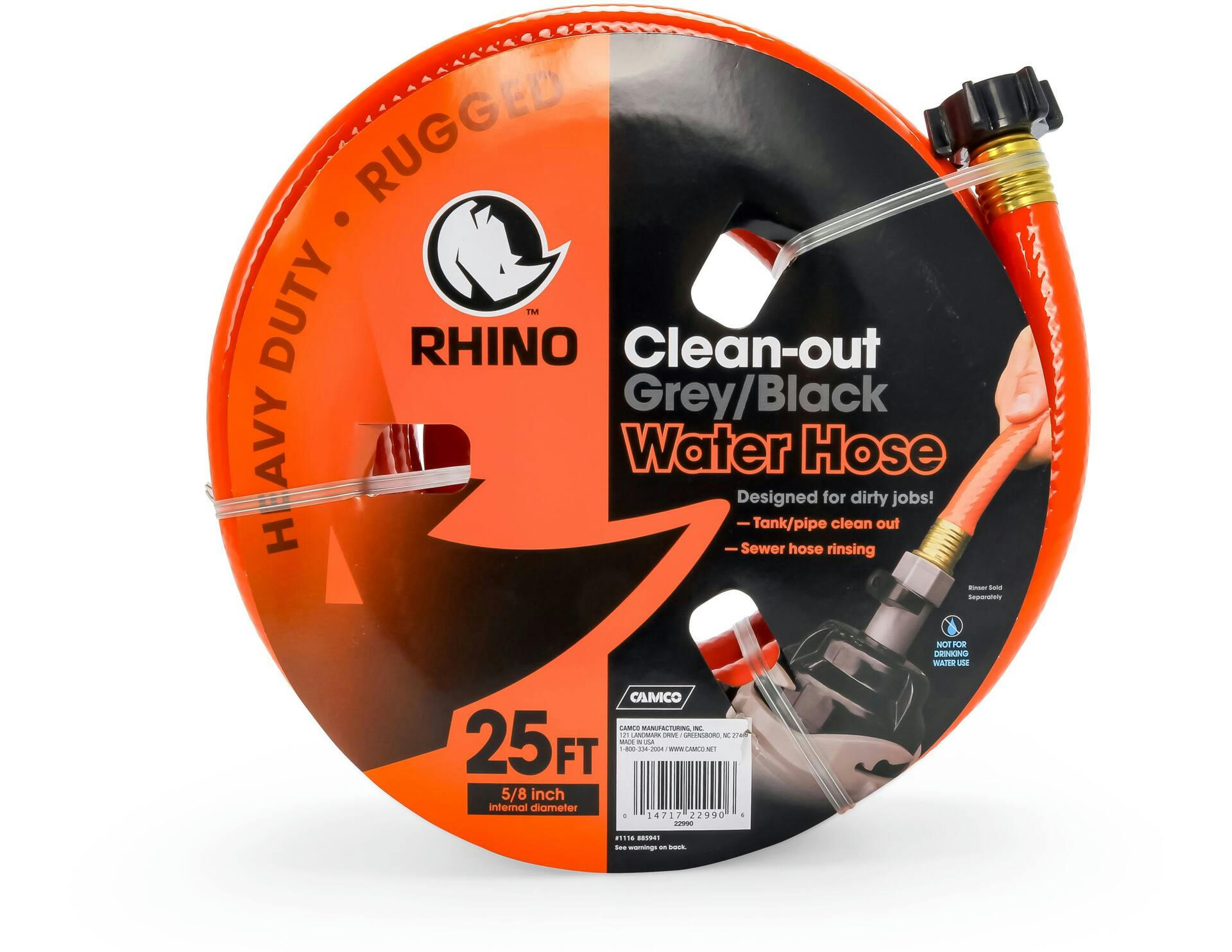 CAMCO 22991 Rhino Clean Out Water Hose, Grey/Black, 25-ft