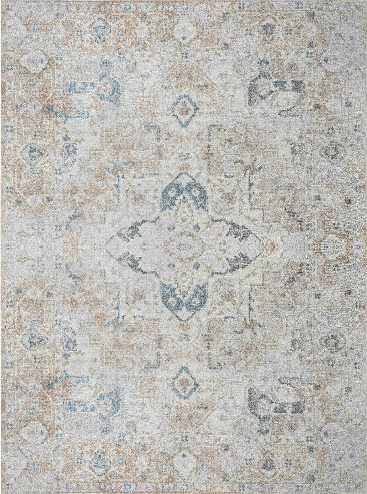 ELSA - Tapis Vintage Lavable en Machine Ivoire/Marron 160x213