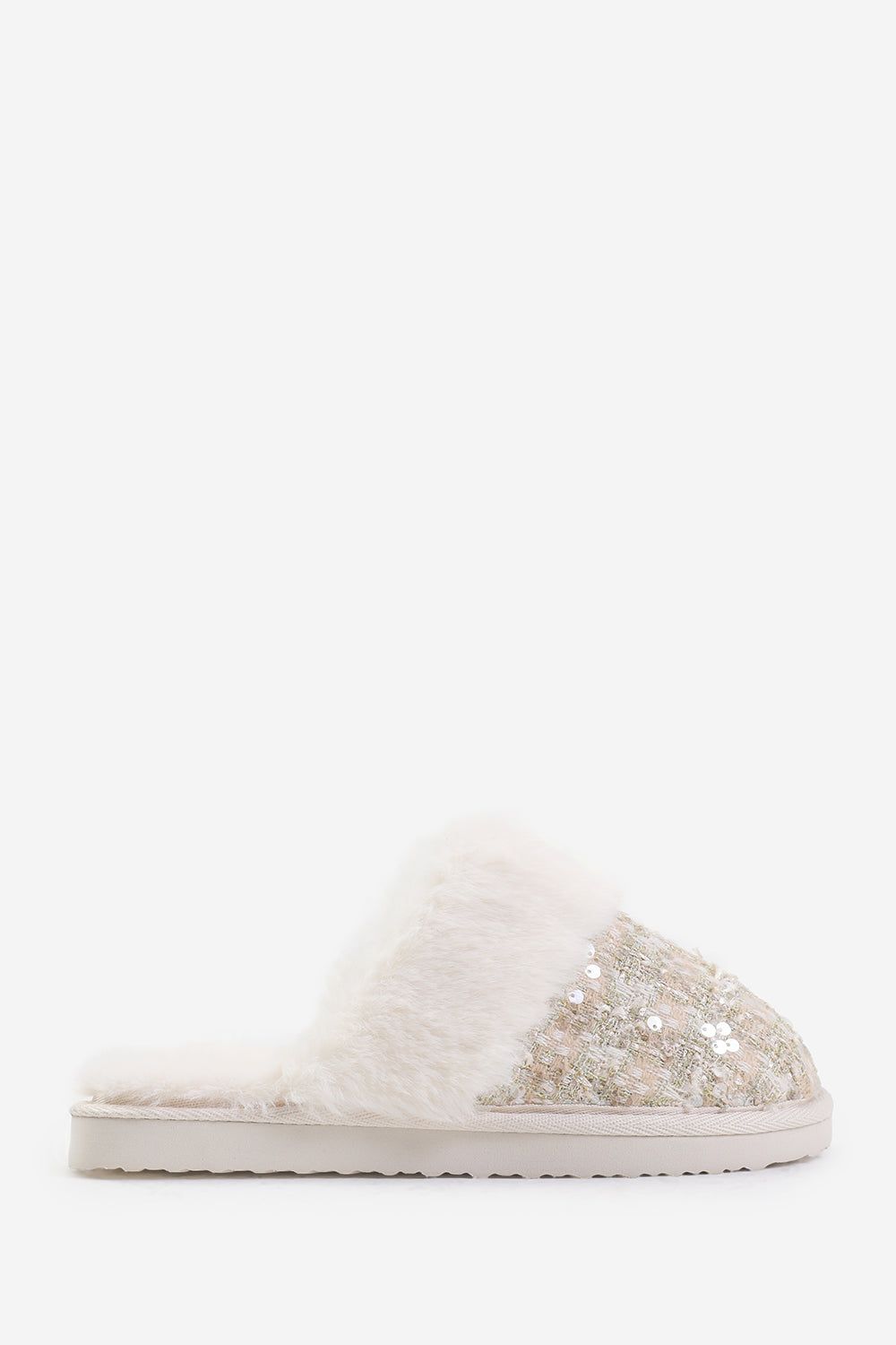 Where's That From Snuggle' Slip On Sequin Slippers With Fur Trim