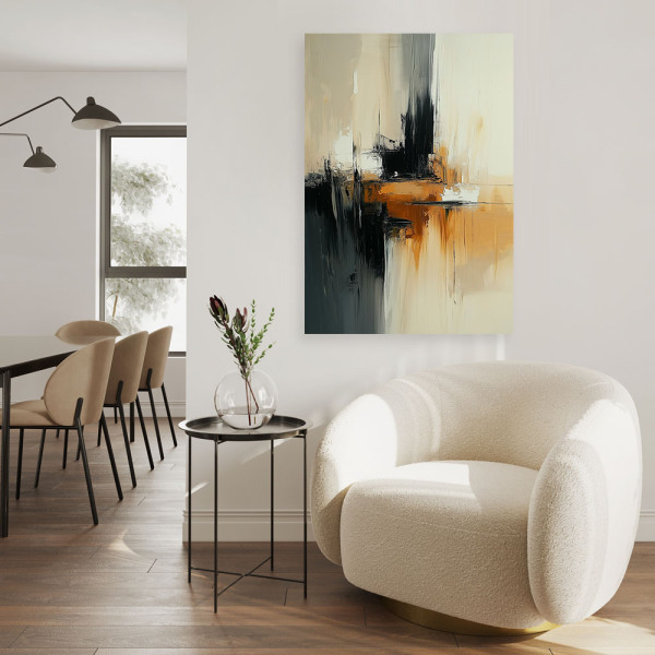 Feeby Obraz do salonu, Abstrakcja beżowy pomarańczowy czarny 40x60