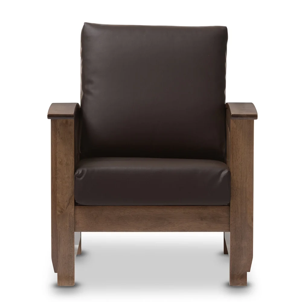 Baxton Studio Callidora Mission Dark Brown Faux Leather Accent Chair