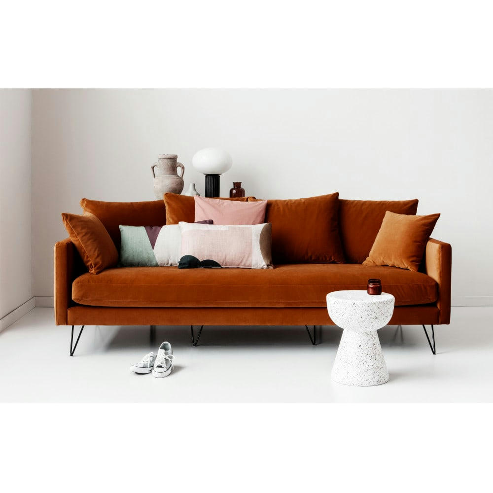 VILLABON - Canapé 4 places en velours pieds épingles noirs rouille