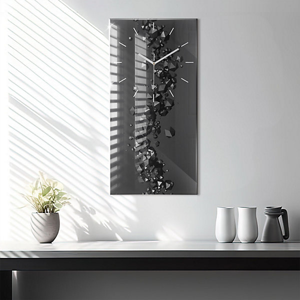 Horloge murale Wallfluent 30x60 cm Aiguilles blanches Abstraction noire 1 pcs