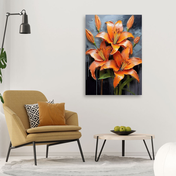 Feeby Obraz na płótnie, Lilia Kwiat Pomarańczowy Malowany 40x60