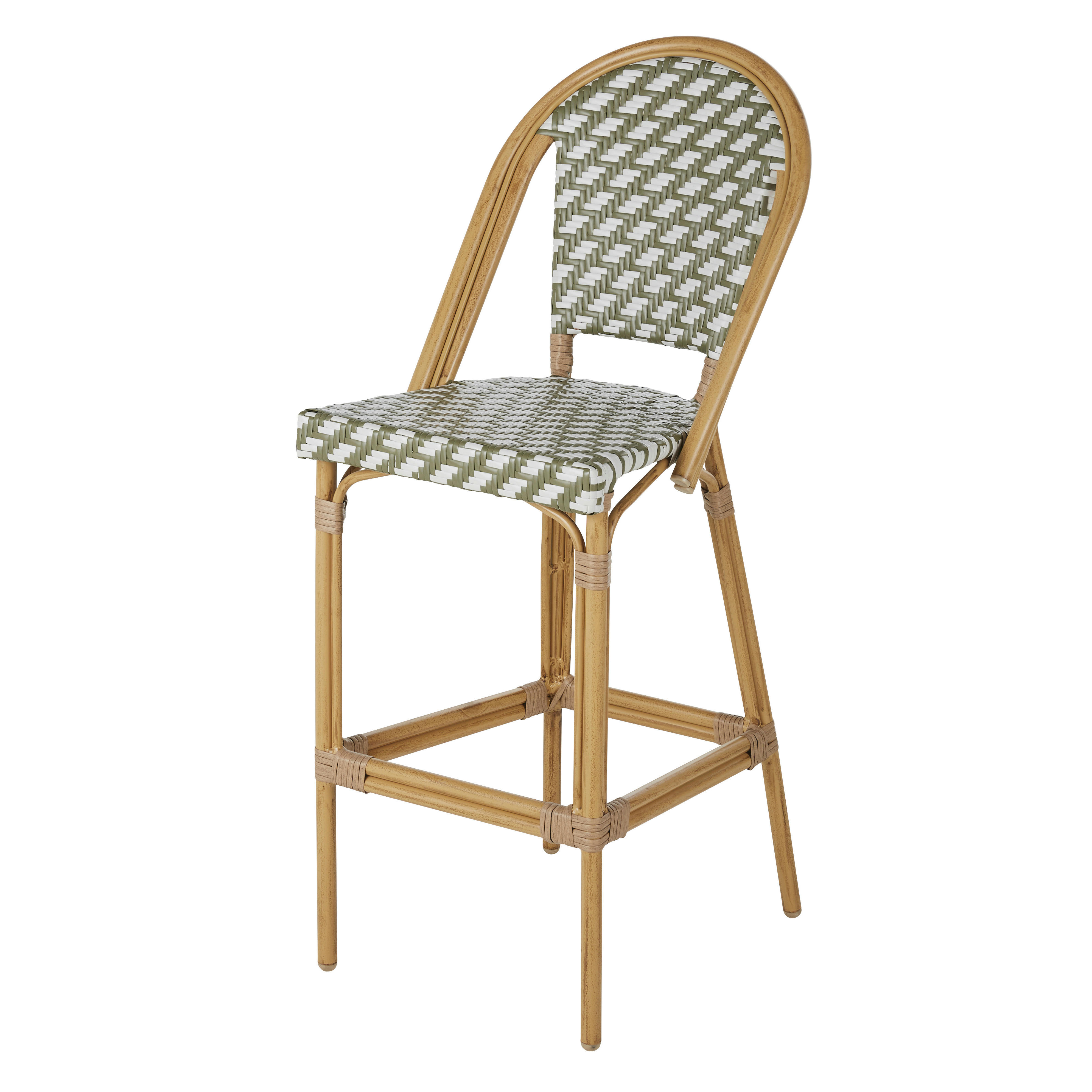 Kafe Business - Chaise de bar de jardin professionnelle en résine tressée blanche et verte