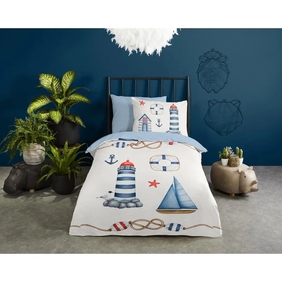 Pure dekbedovertrek maritiem - 1 persoons 140x200/220 cm - Blauw - Microvezel