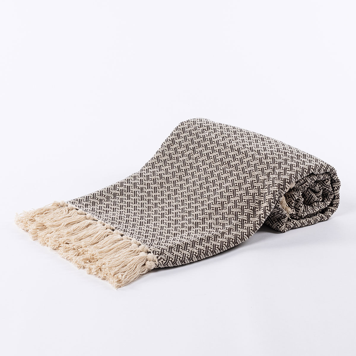 Manta PARAÍSO castanha com franjas 120x160cm