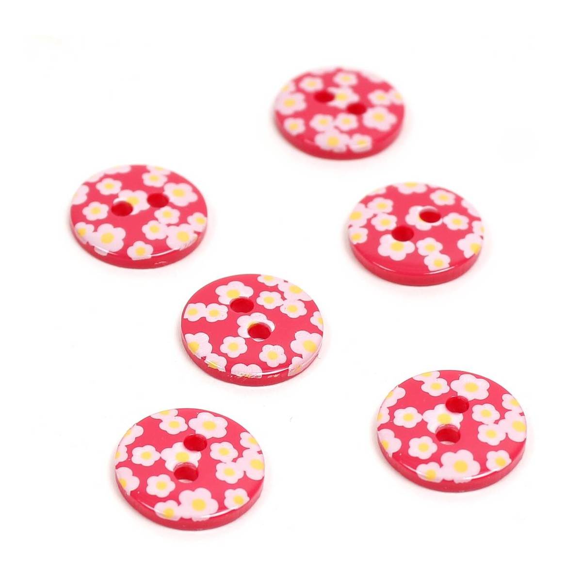 Hemline Red Novelty Patterned Button 6 Pack