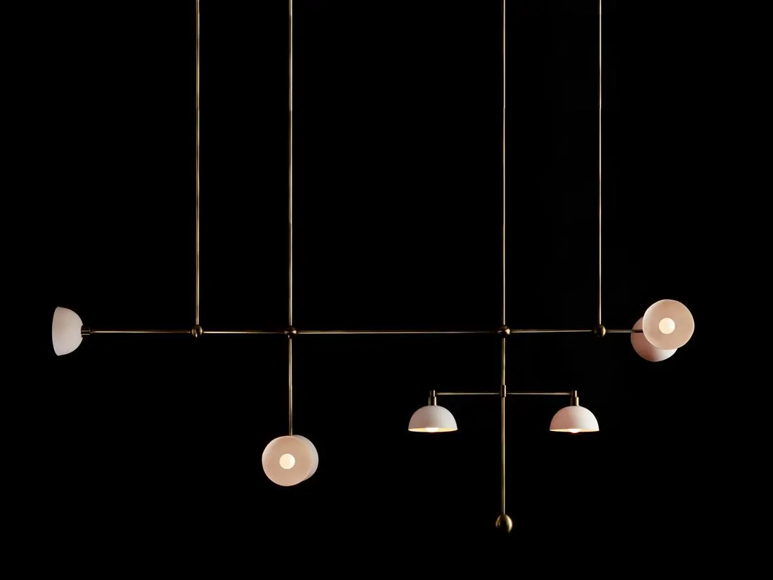 Mid-Century Modern 7-Light Mobile Trapeze Chandelier, High Ceiling Light