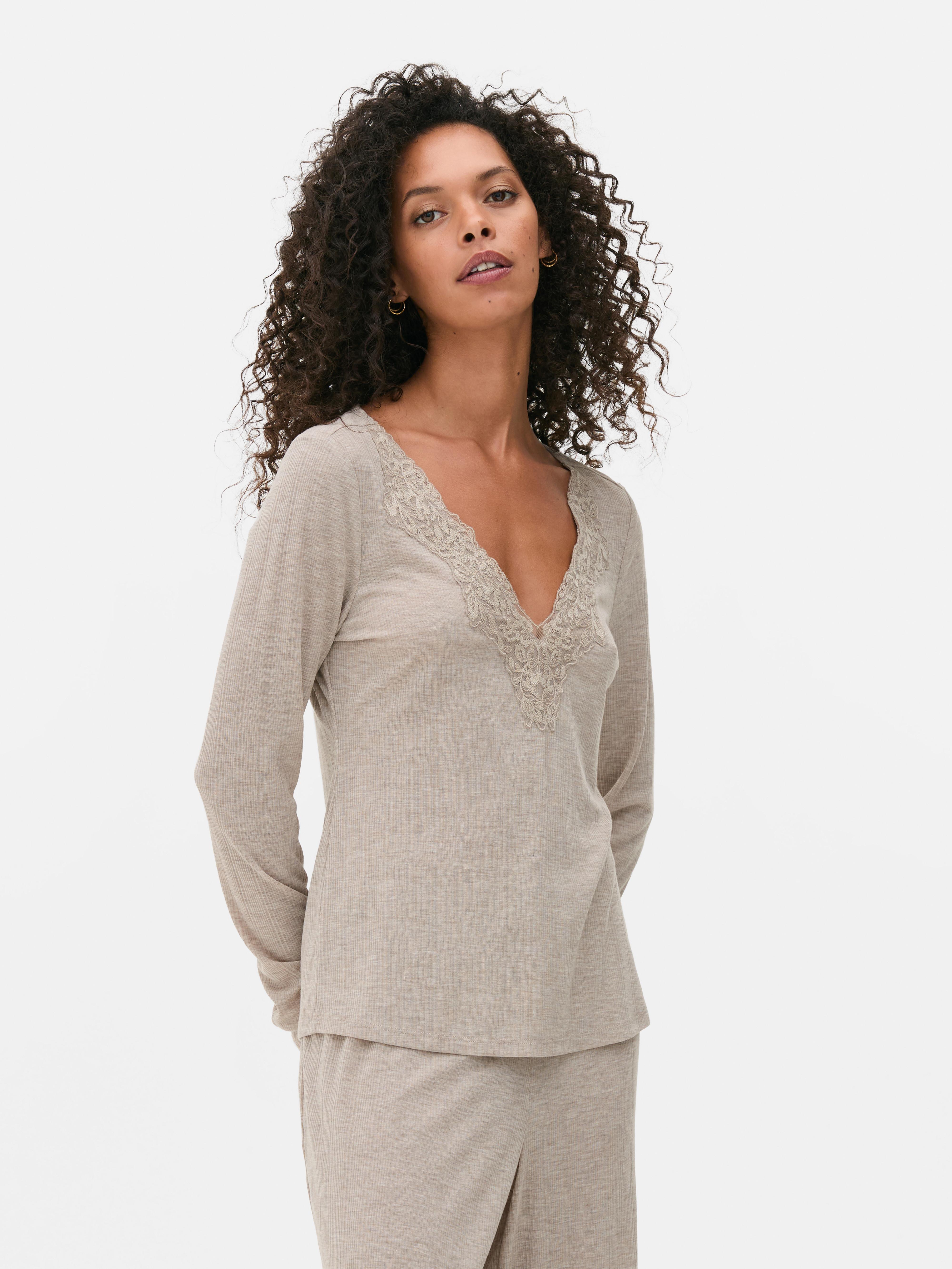 Lace V-Neck Pajama Top