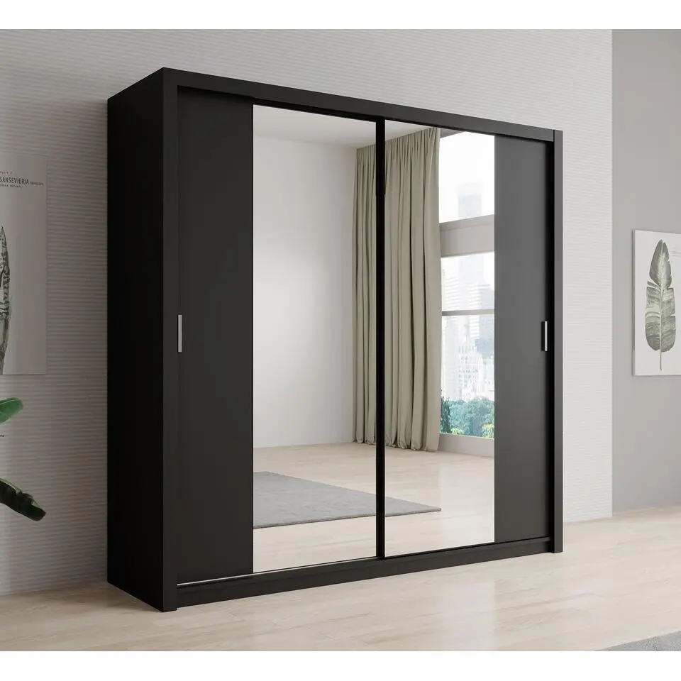 Meubella - Kledingkast Blake - Mat Zwart - 220 cm - Met spiegel