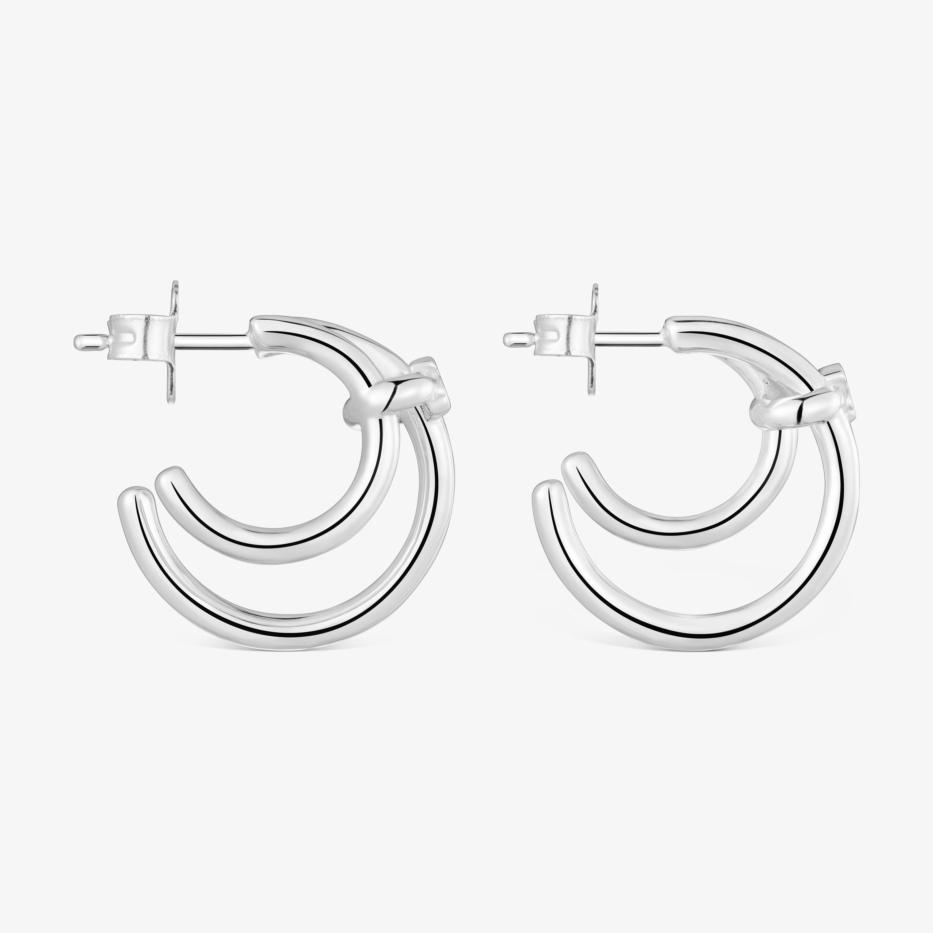 Pendientes doble aro de plata Straight