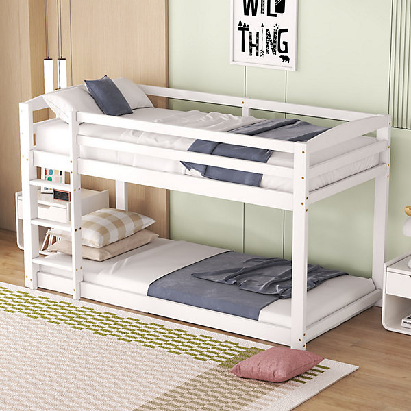 Lit superpose 90x200 cm blanc pour enfants et adolescents avec structure en pin massif facile a assembler