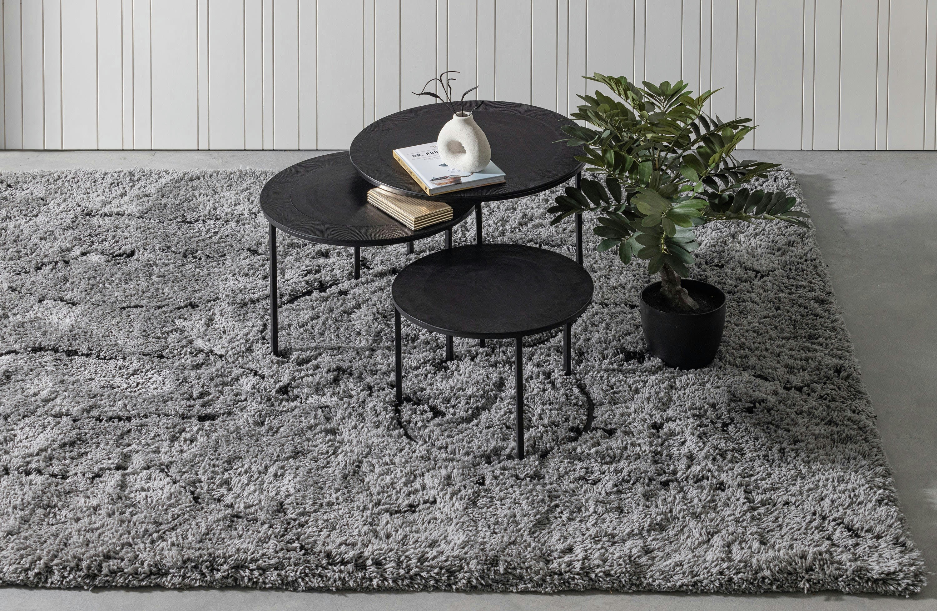 NOVE - Tapis en polyester gris clair et noir