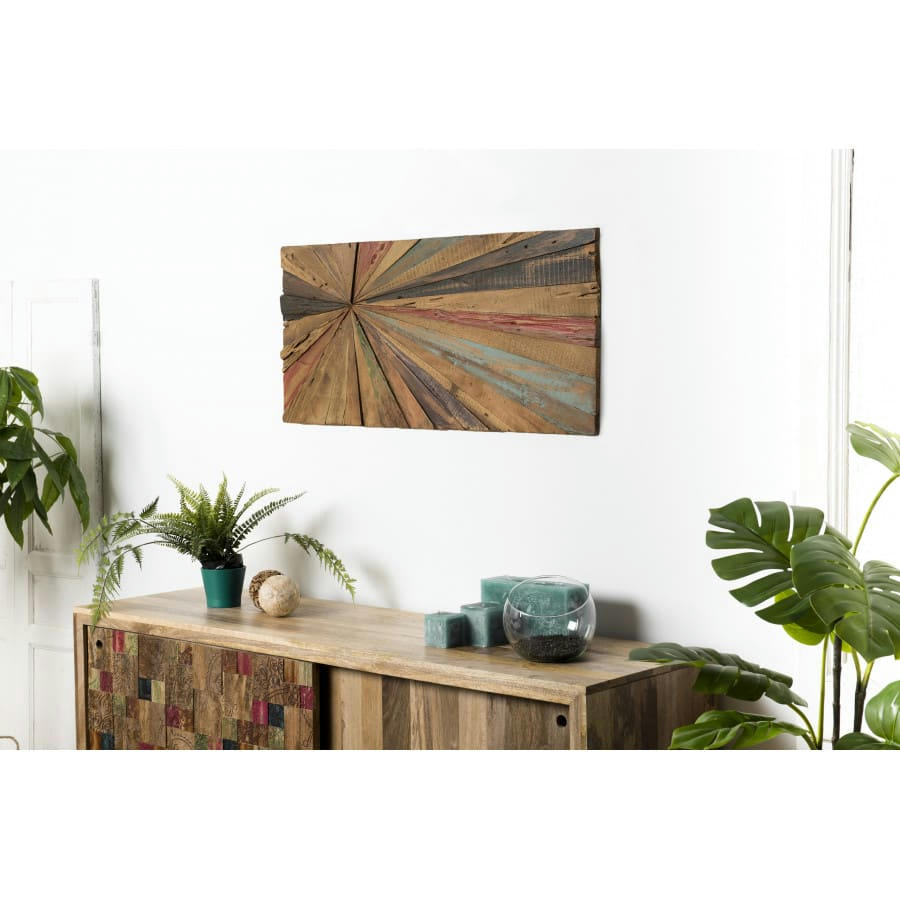SUZY - Décoration murale rectangulaire en teck recyclé multicolore 100x45cm
