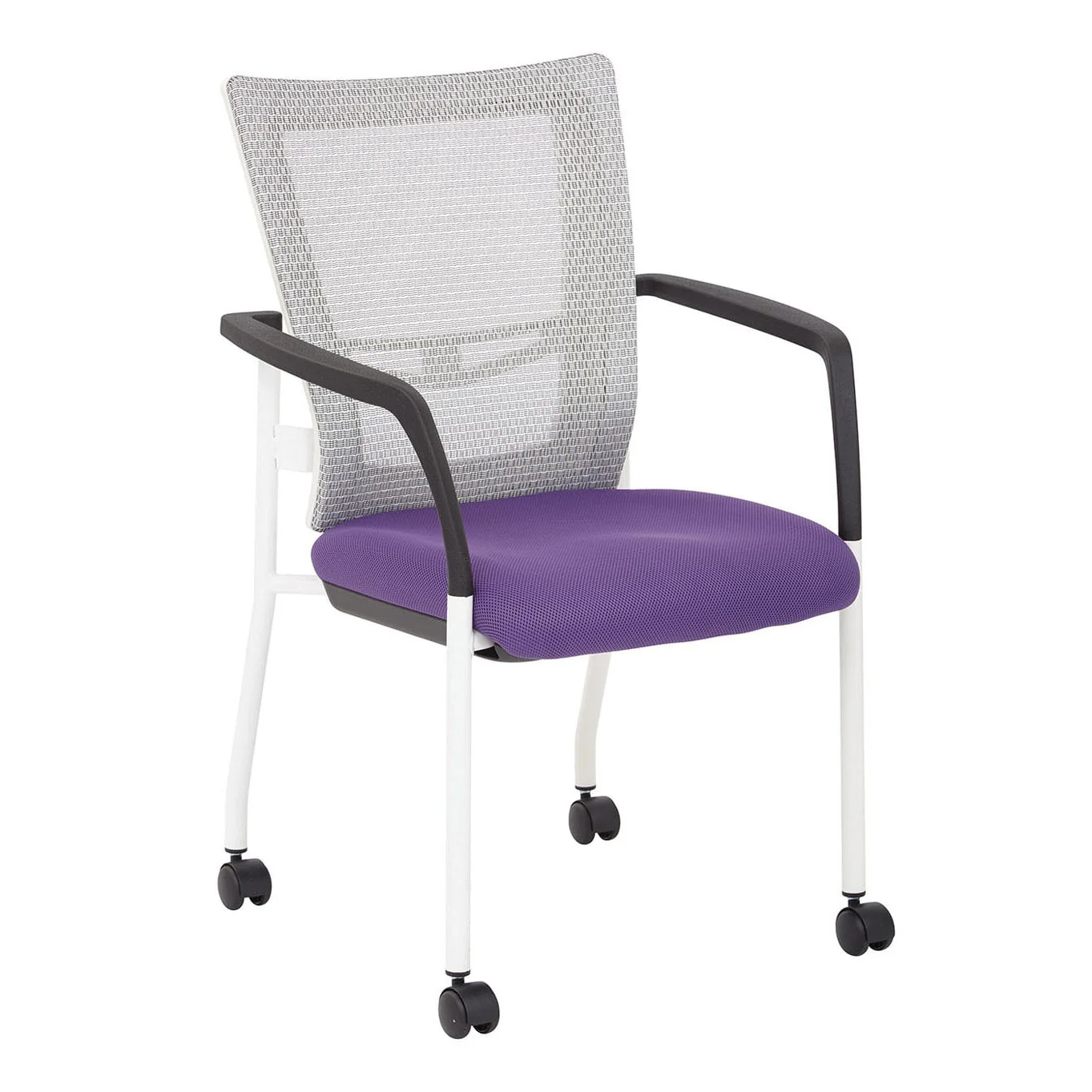Pro-Line II ProGrid Mesh Back with Padded Fabric Seat Visitors Chair with Arms and White Finish Frame with Casters